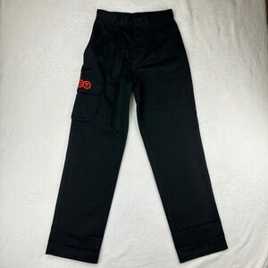 TNT Cargo Work Pants Mens Straight Leg 28/32 Black Logo Patch Cotton Blend VTG